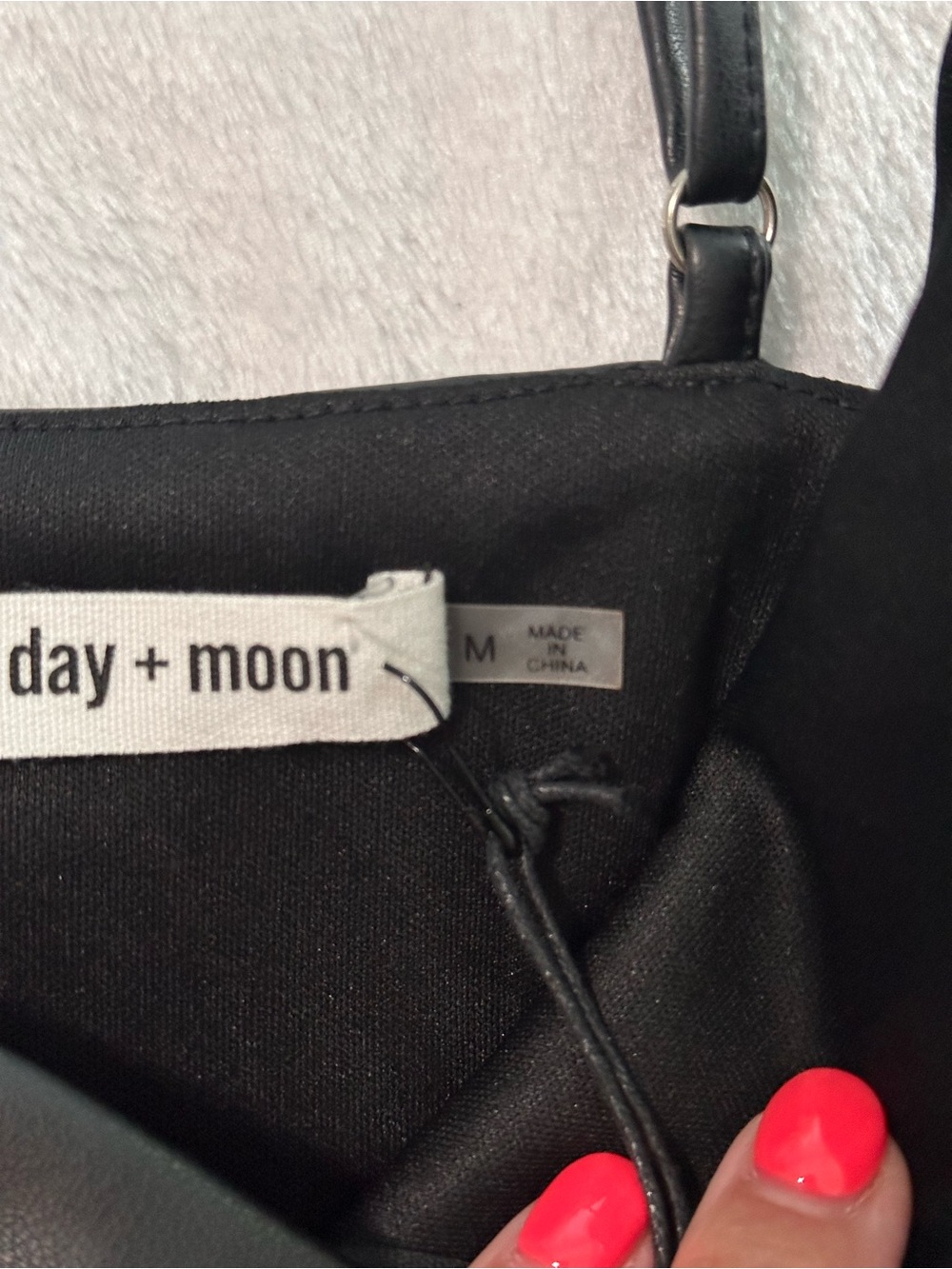 🖤 NWT Day + Moon Black Faux Leather Ruched Mini Dress | Size Medium 🖤 - Picture 3 of 6